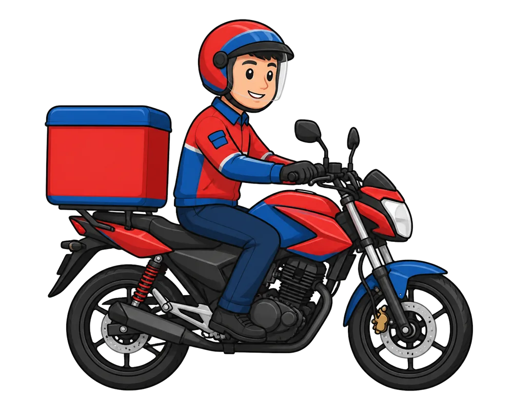 Motociclista da Inkvance Soluções de Impressoras com baú fazendo a coleta grátis de impressoras em Salvador